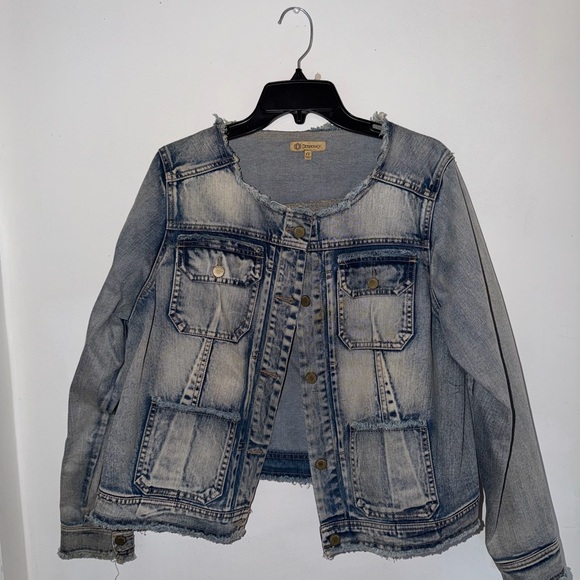 Democracy Jackets & Blazers - Democracy Distressed Denim Jacket Frayed Edge Cropped Jacket 1X